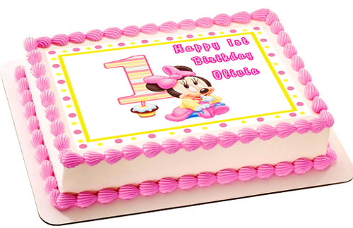 BABY MINNIE MOUSE 1st Birthday - Edible Cake Topper, Cupcake Toppers, Strips