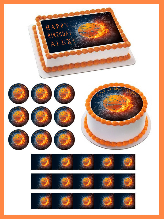 Basketball Fire - Edible Cake Topper OR Cupcake Topper, Decor