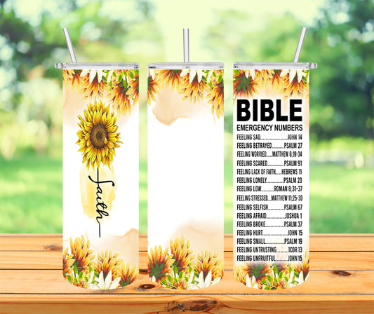 Bible emergency numbers tumbler, Christian tumbler, Bible verse Tumbler with Lid and Straw, Insulated Skinny Tumbler, 20 oz Water Cup