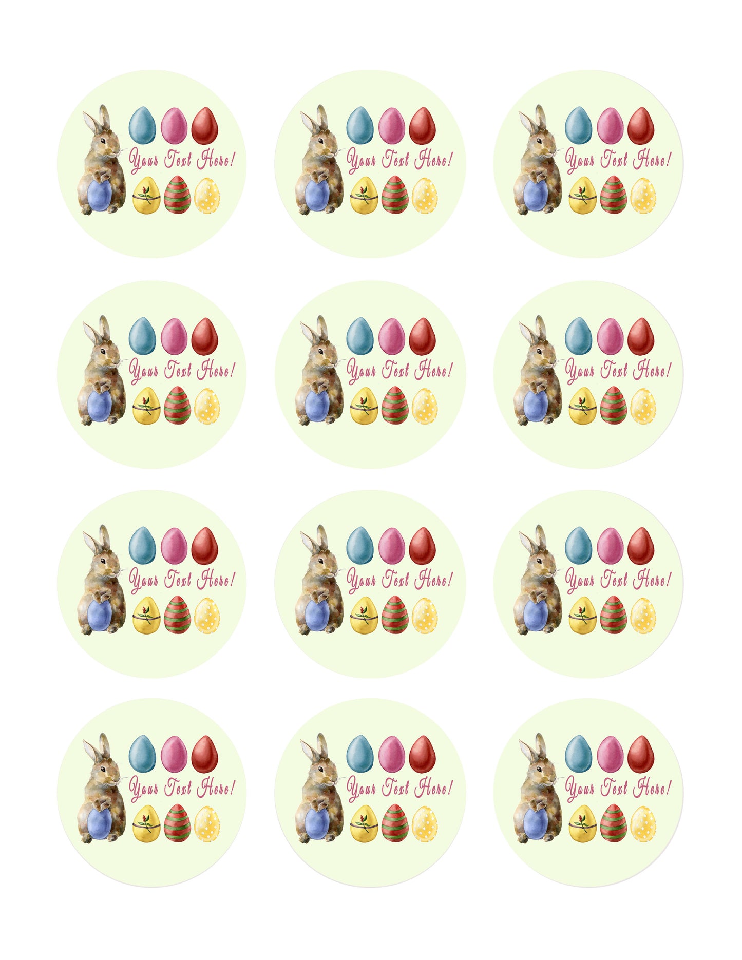 Easter Rabbit and Eggs - Edible Cake Topper, Cupcake Toppers, Strips