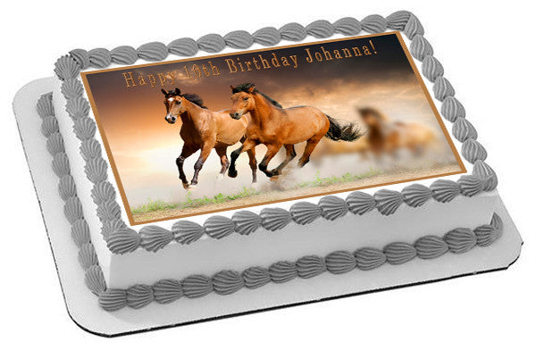 Horses Edible Birthday Cake Topper OR Cupcake Topper, Decor - Edible Prints On Cake (Edible Cake &Cupcake Topper)