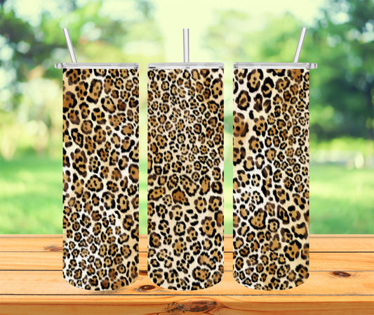 Leopard Pattern Tumbler with Lid and Straw, Insulated Skinny Tumbler, 20 oz Water Cup