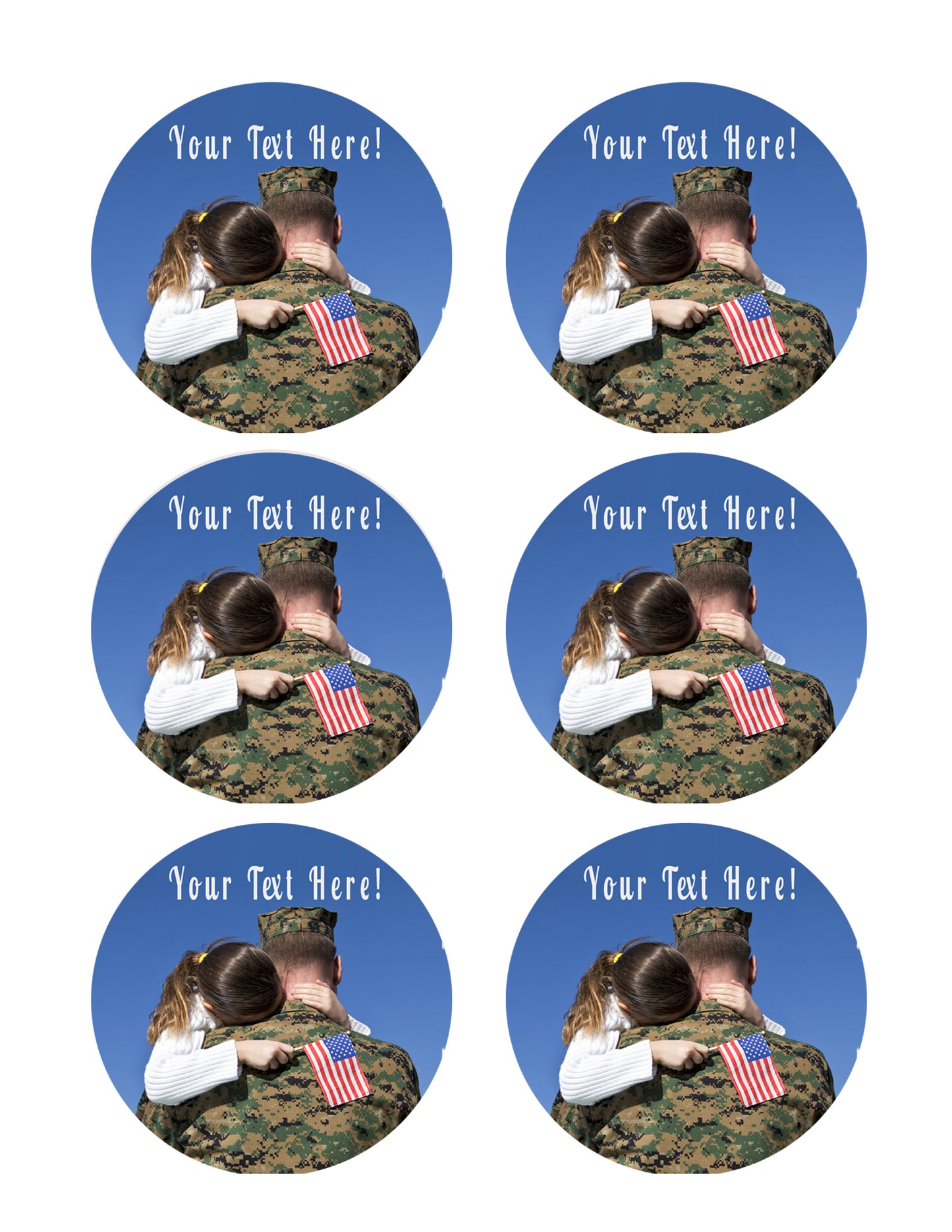 Military Man Hugs His Child - Edible Cake Topper, Cupcake Toppers, Strips