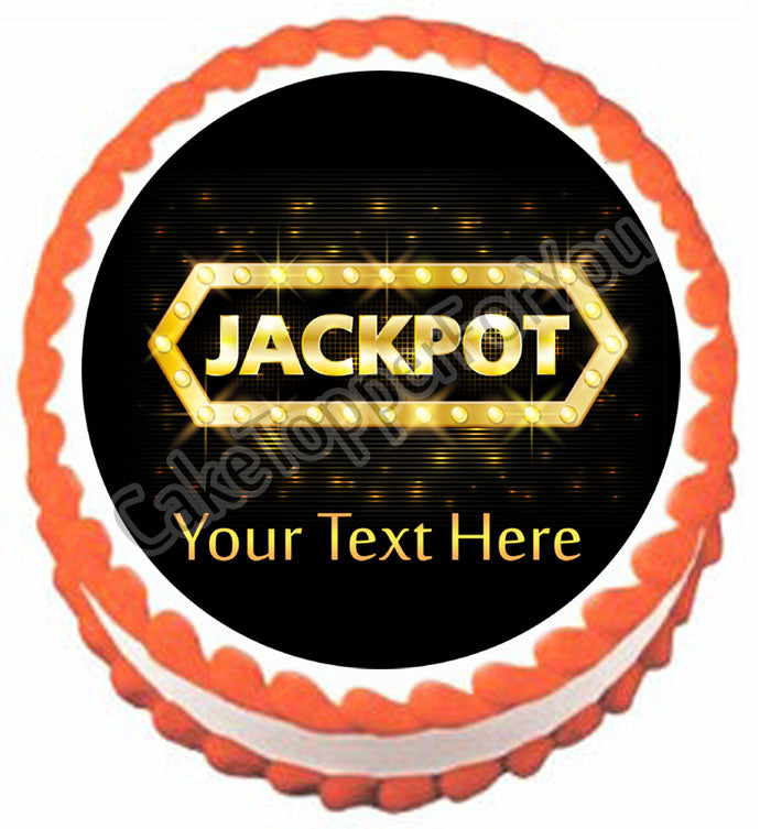 Jackpot gold casino lotto label - Edible Cake Topper, Cupcake Toppers, Strips