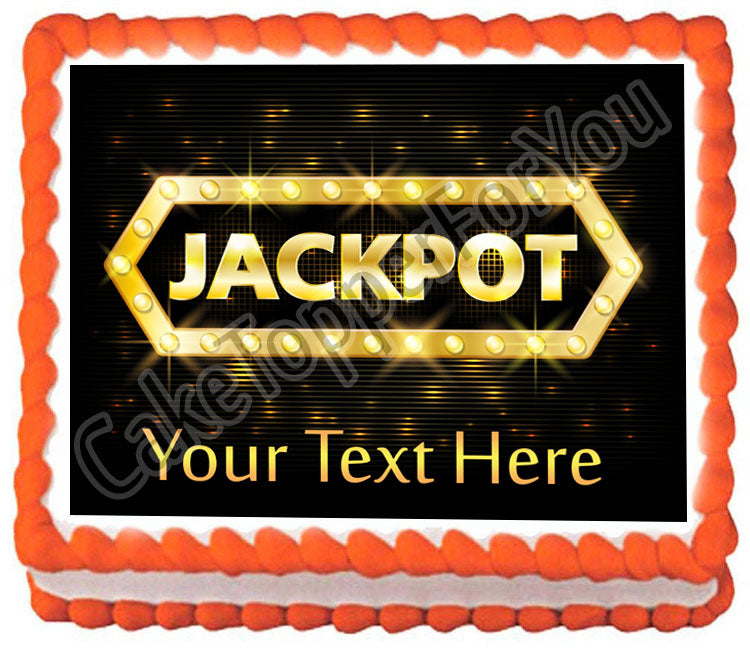 Jackpot gold casino lotto label - Edible Cake Topper, Cupcake Toppers, Strips