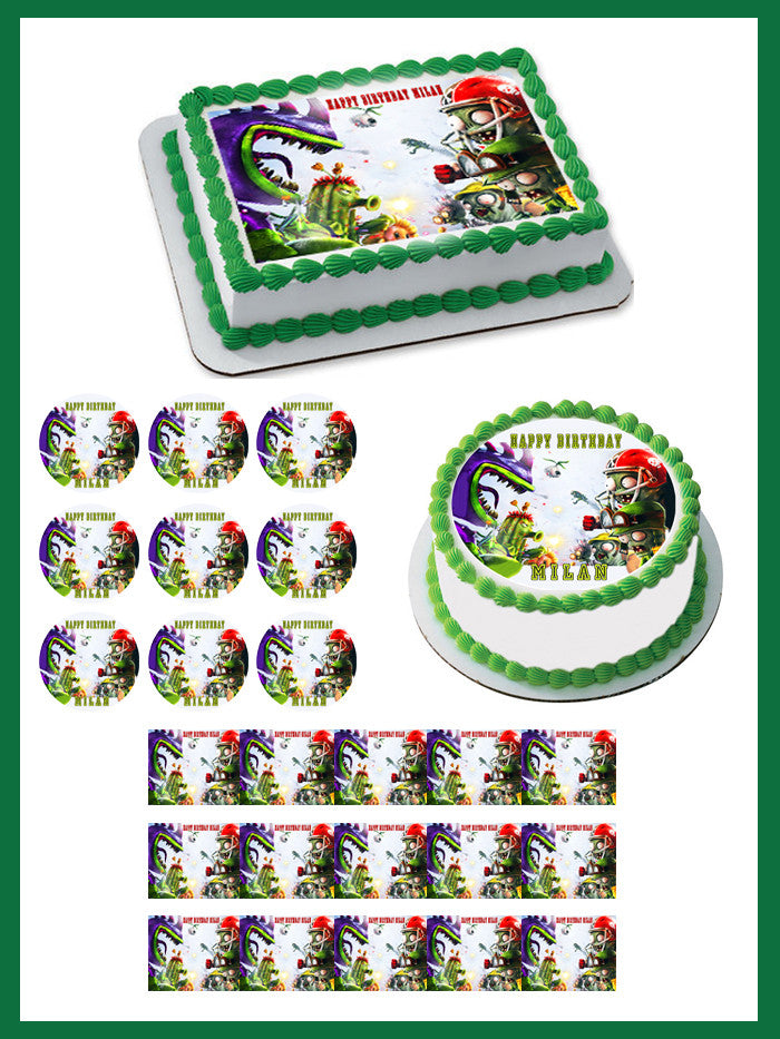 Plants vs Zombies 3 Edible Birthday Cake Topper OR Cupcake Topper, Decor - Edible Prints On Cake (Edible Cake &Cupcake Topper)