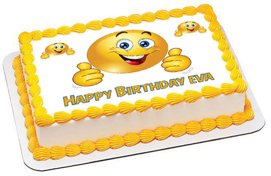 Smile Face Edible Birthday Cake Topper OR Cupcake Topper, Decor - Edible Prints On Cake (Edible Cake &Cupcake Topper)