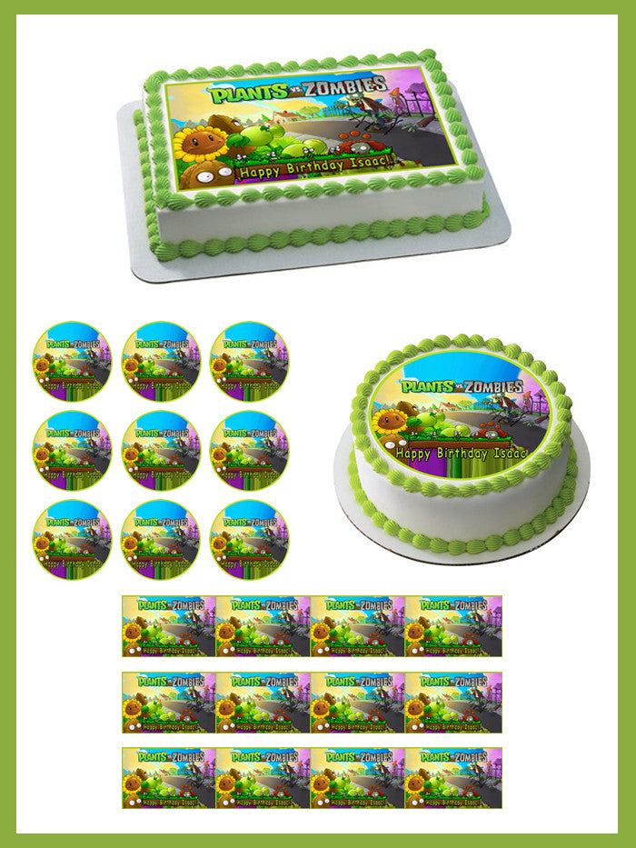 Plants vs Zombie 2 Edible Birthday Cake Topper OR Cupcake Topper, Decor - Edible Prints On Cake (Edible Cake &Cupcake Topper)