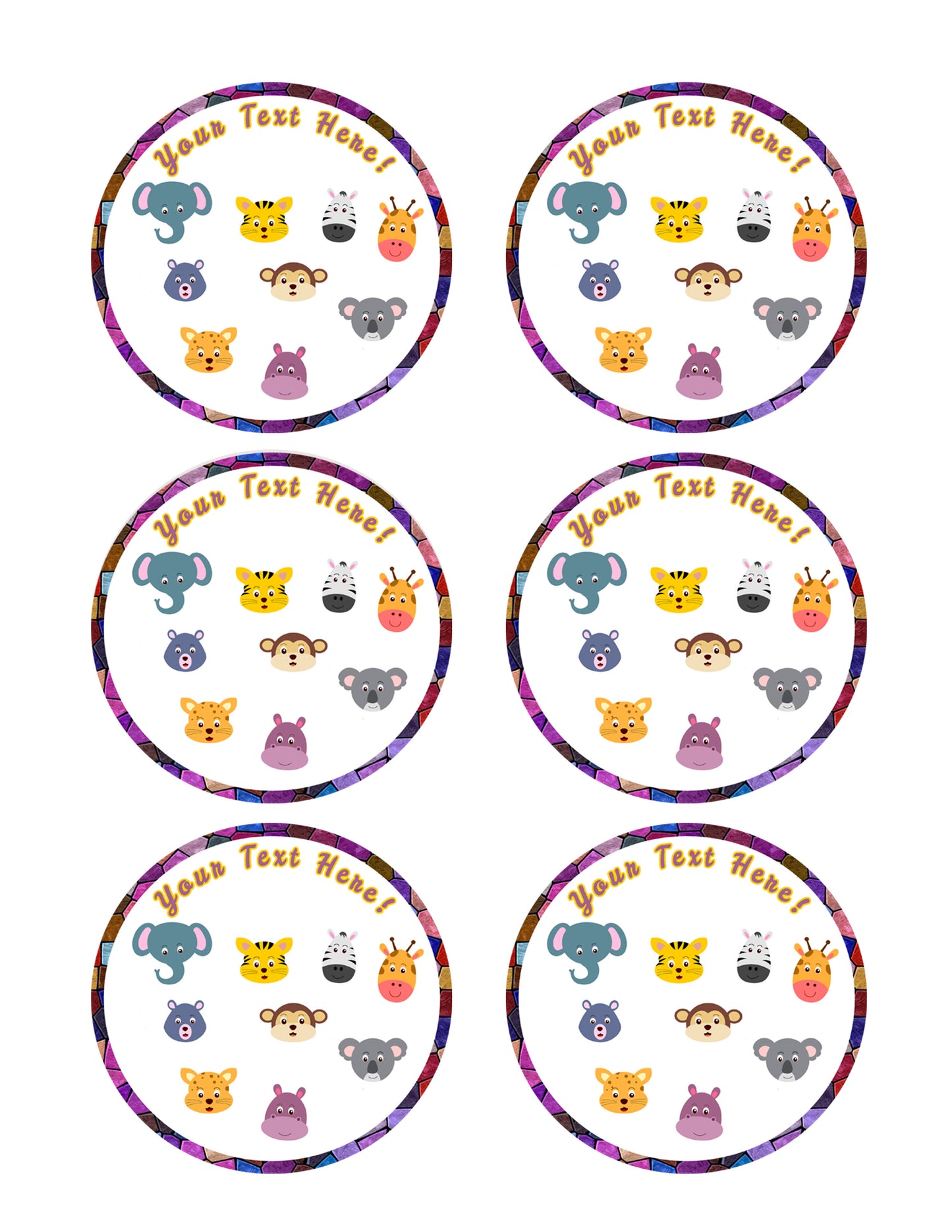 Zoo Animals faces - Edible Cake Topper, Cupcake Toppers, Strips