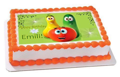 VEGGIE TALES Characters 5 Edible Birthday Cake Topper OR Cupcake Topper, Decor - Edible Prints On Cake (Edible Cake &Cupcake Topper)