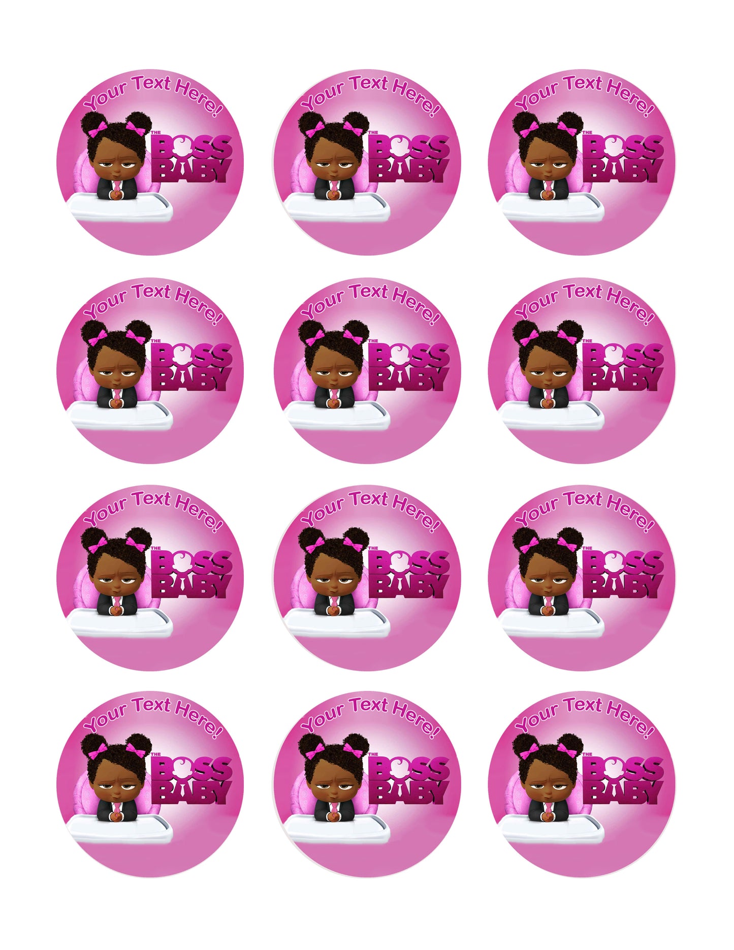African American Boss Baby Girl - Edible Cake Topper, Cupcake Toppers, Strips