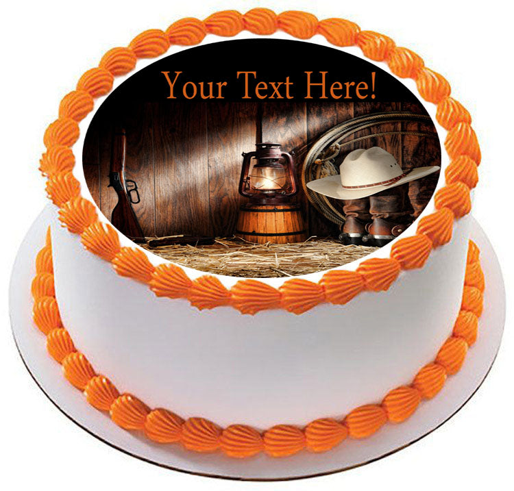 American West Rodeo Old Ranching Tools in a Barn - Edible Cake Topper, Cupcake Toppers, Strips
