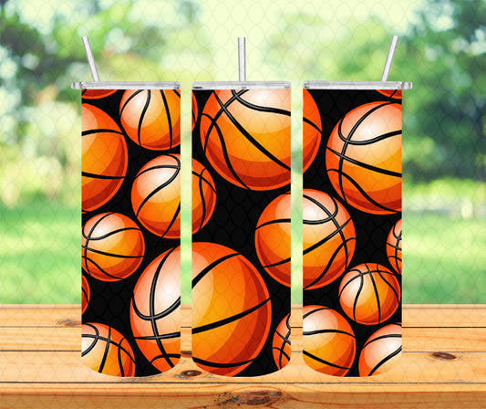 Basketball Tumbler with Lid and Straw, Insulated Skinny Tumbler, 20 oz Water Cup