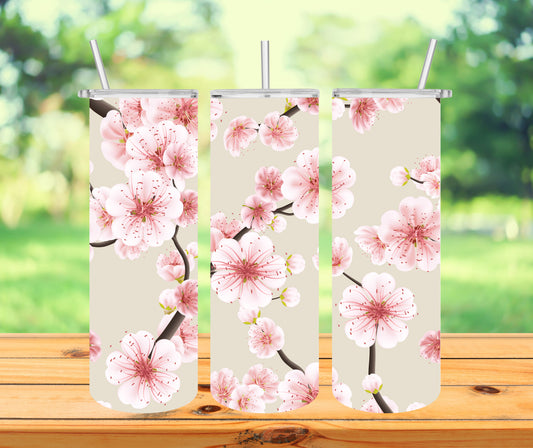 Cherry Blossom Tumbler with Lid and Straw, Insulated Skinny Tumbler, 20 oz Water Cup