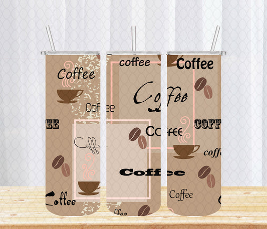Coffee Pattern Tumbler with Lid and Straw, Insulated Skinny Tumbler, 20 oz Water Cup