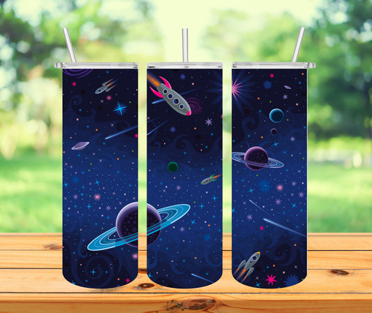 Cosmic Tumbler with Lid and Straw, Insulated Skinny Tumbler, 20 oz Water Cup