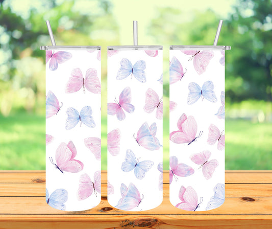 Cute Butterflies Tumbler with Lid and Straw, Insulated Skinny Tumbler, 20 oz Water Cup