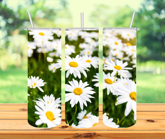 Daisy Flowers Tumbler with Lid and Straw, Insulated Skinny Tumbler, 20 oz Water Cup