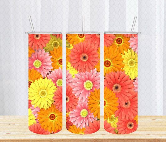 Endless Floral Tumbler Tumbler with Lid and Straw, Insulated Skinny Tumbler, 20 oz Water Cup