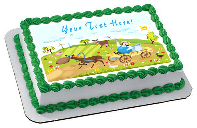 Farm With Farm Animals - Edible Cake Topper OR Cupcake Topper, Decor