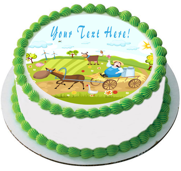 Farm With Farm Animals - Edible Cake Topper OR Cupcake Topper, Decor