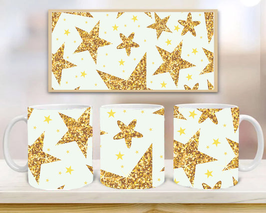 Golden Glitter Star Pattern Mug, Birthday Gift, Custom Mug Gift for Mom, Anniversary Gift for Her/Him, Valentine's day gifts