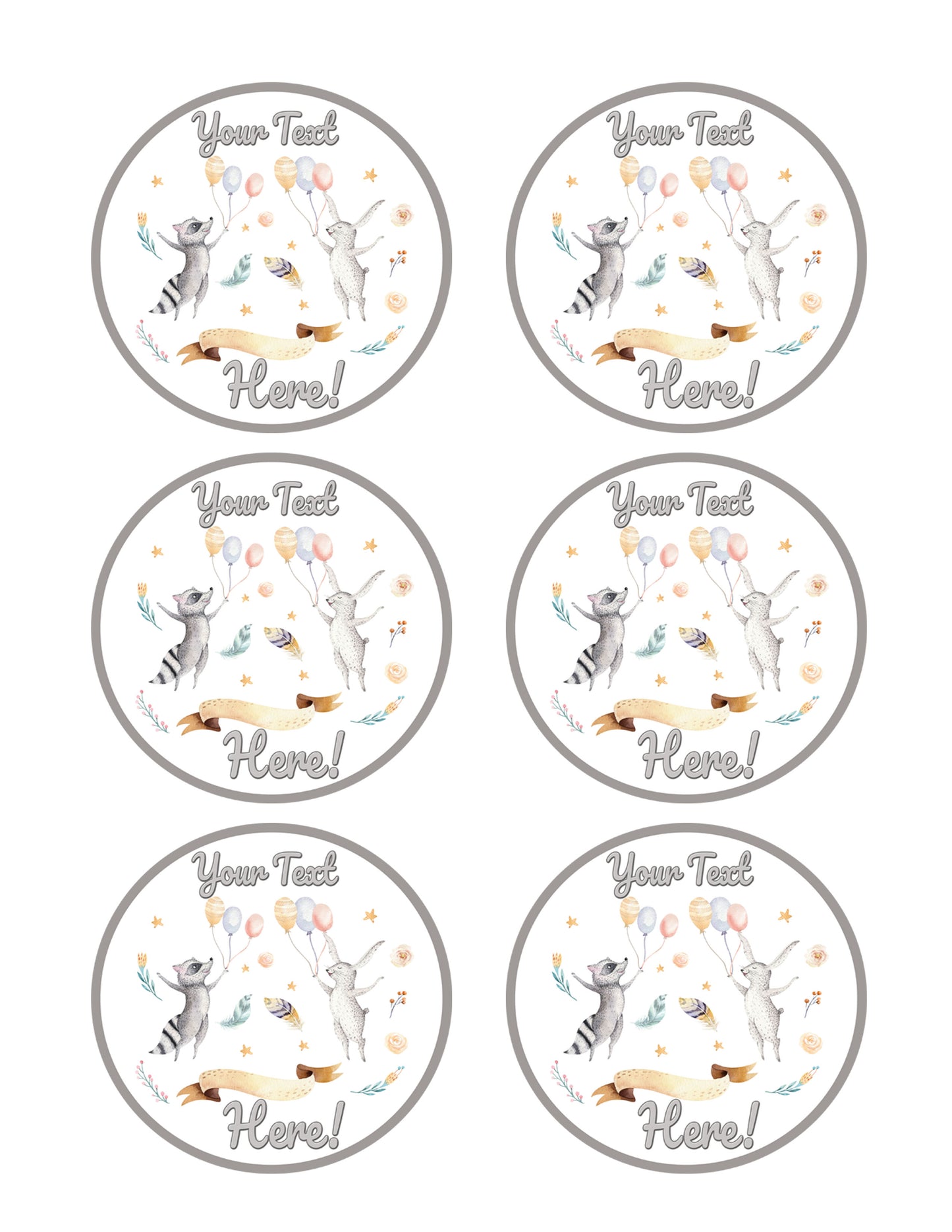 Cute Jumping Raccoon and Bunny - Edible Cake Topper, Cupcake Toppers, Strips