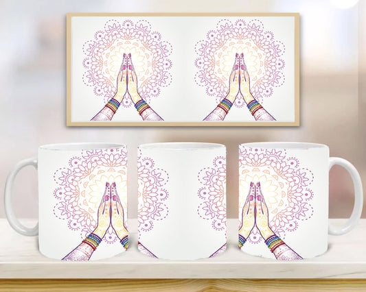 Namaste Decorated Hands Mug, Birthday Gift, Custom Mug Gift for Mom, Anniversary Gift for Her/Him, Valentine's day gifts