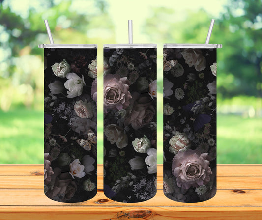 Beautiful Pink Rose Tumbler with Lid and Straw, Insulated Skinny Tumbler, 20 oz Water Cup