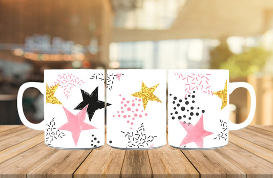 Pink and Glittering Golden Stars Mug, Birthday Gift, Custom Mug Gift for Mom, Anniversary Gift for Her/Him, Valentine's day gifts