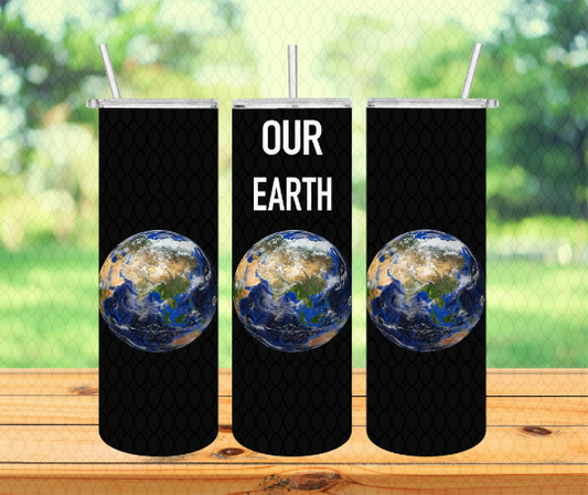 Earth Tumbler with Lid and Straw, Insulated Skinny Tumbler, 20 oz Water Cup