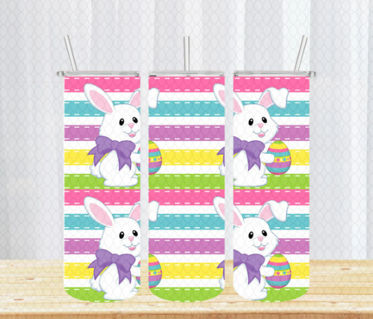Easter Bunny Tumbler with Lid and Straw, Insulated Skinny Tumbler, 20 oz Water Cup